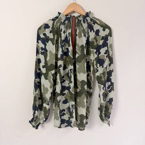 Rungolee Brooklyn Green Camo Ruffled Mock Neck Top M